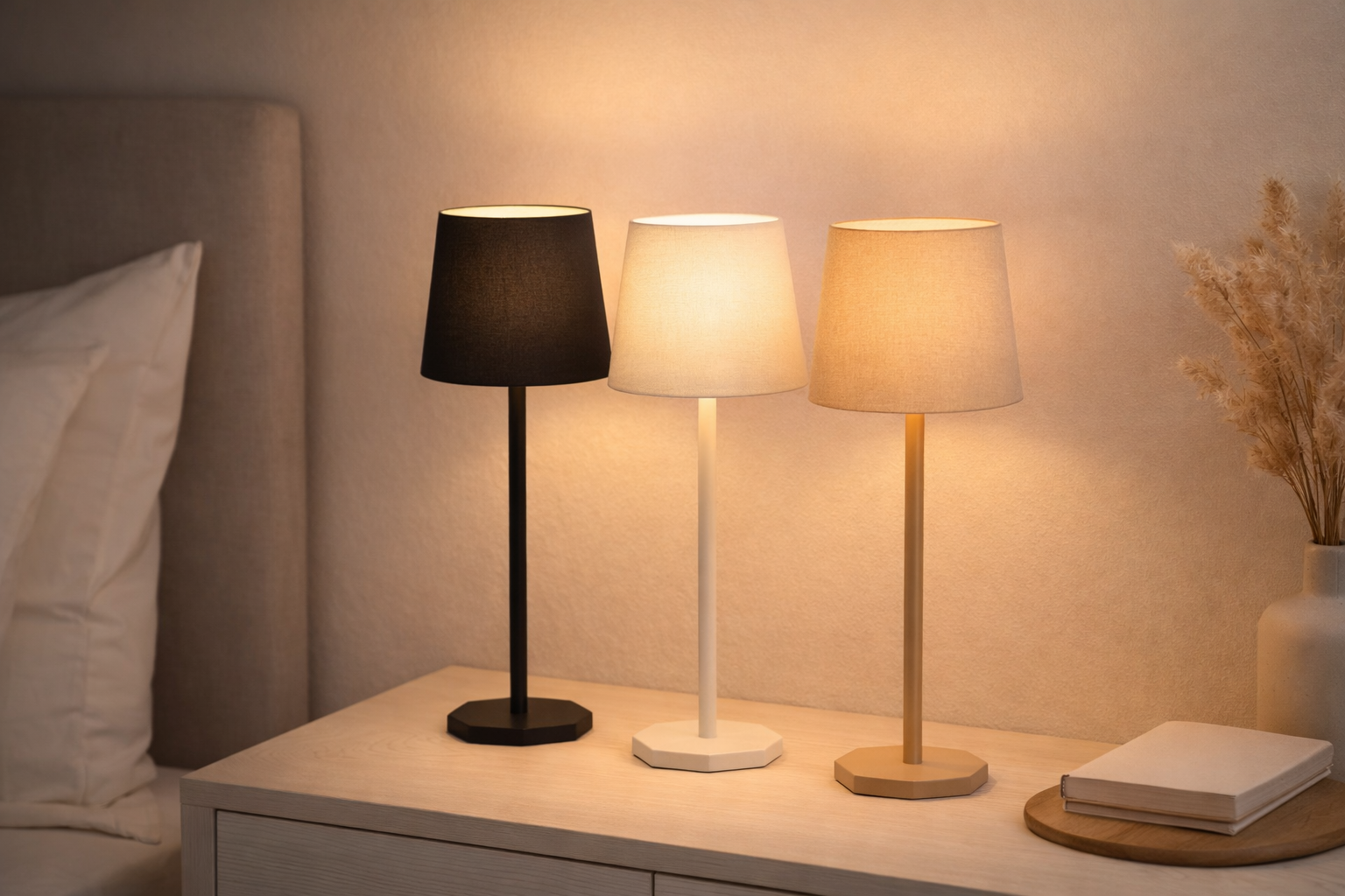 Lampada LED da Tavolo Moderna Touch – 3 Temperature di Luce (Calda, Naturale, Fredda) – Design Minimal Nero/Bianco/Beige