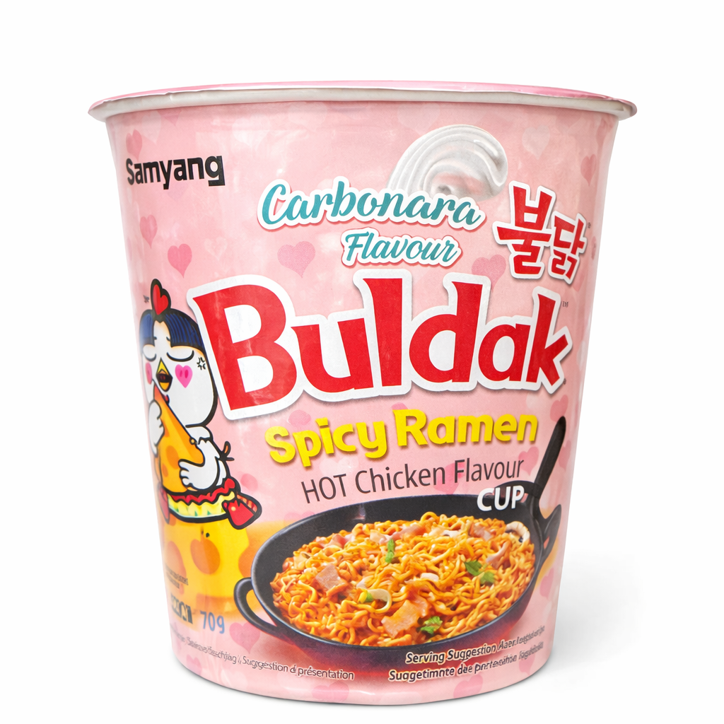 buldak spicy ramen carbonara cup 70g – noodles coreani piccanti cremosi
