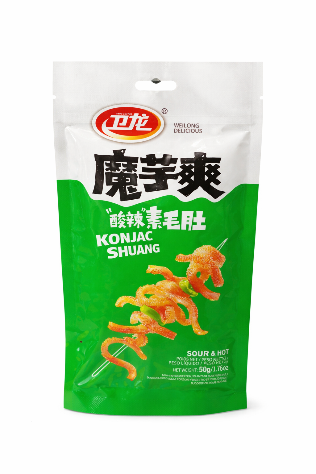 Weilong Konjac Shuang Sour & Hot 50g – Snack Asiatico Agro Piccante a Base di Konjac