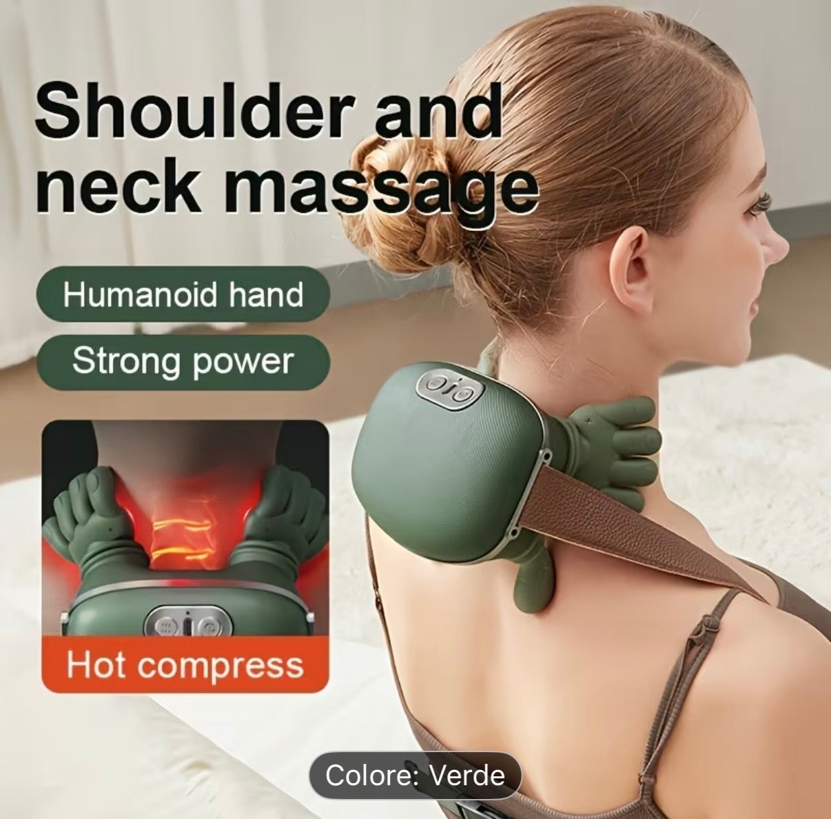 Massaggiatore Cervicale Portatile Ricaricabile – Shiatsu Elettrico con Calore, Sollievo Collo e Spalle